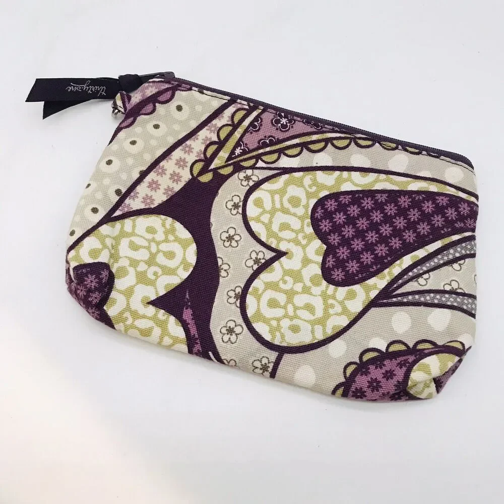 Thirty-One Timeless Beauty Mini Zipper Pouch Plum & Tan Paisley Cosmetic Case